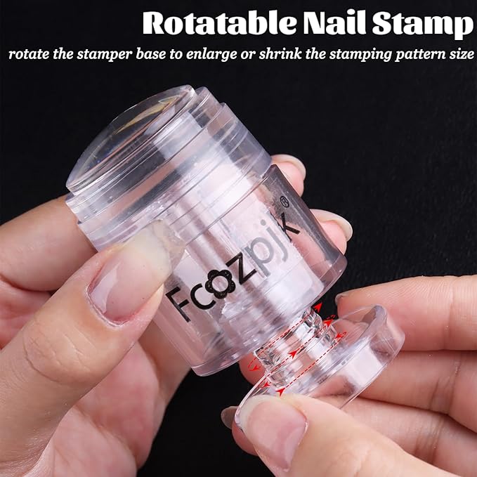 Fcozpjk Rotatable Nail Stamp, Clear Silicone Nail Art Stamper Scraper Kit Soft Jelly Head Stamper Enlarge Shrink Pattern Size French Tips Tool Stamping Printing Manicure Templates Supply Professional