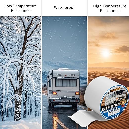 RV Roof Tape White,6 Inch X 50 Feet RV Sealant Tape with Rubber Roller,Camper Roofing Repair Sealant Tape, Waterproof Leak Tape for RV Repair,UV Resistant, Weatherproof, for Boat Sealing, Camper