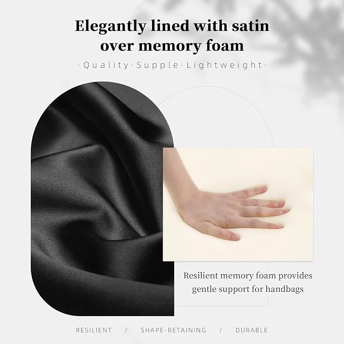 Purse Pillow Insert to Keep Shape - Lightweight Memory Foam Insert with Satin Cover for Home Storage & Travel, Multicolor Options, Fits for Picotin 18(Black, PC18)
