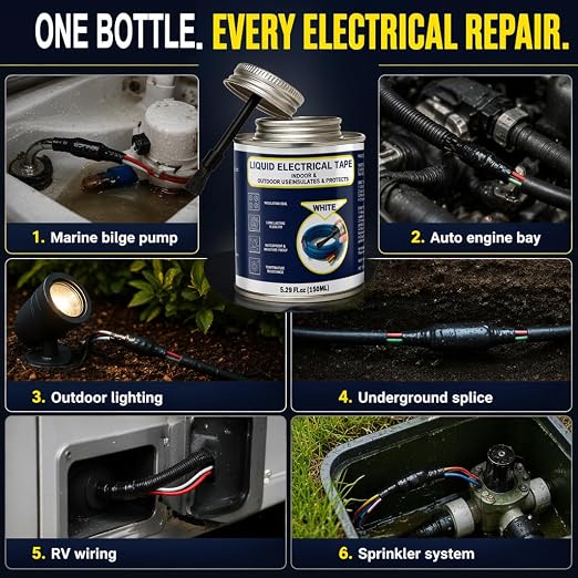 5.29OZ Liquid Electrical Tape, White Insulating Glue with Brush Cap, Waterproof & Flexible Rubber Coating, Quick-Drying for Wires, Cables, Outdoor Electrical Connectors, Marine, Automotive Use