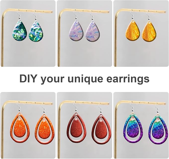 104Pcs Earring Resin Molds Kit, 4pcs Silicone Molds for Resin Jewelry Epoxy Casting Molds with Earring Hooks for DIY Unique Earrings, Tear Drop Style Epoxy Resin Molds, Jewellery Resin Casting Molds