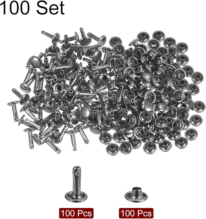 HARFINGTON 100 Sets Leather Rivets 10 x 7mm Metal with 3 Setter Tools Gunmetal