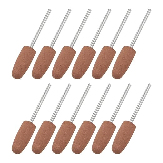 uxcell 12pcs 400 Grits Abrasive Mounted Stone 2.35mm Shank 2/5"(10mm) Dia Conical Heads Stone Grinding and Polishing Wheels for Nail Polishing