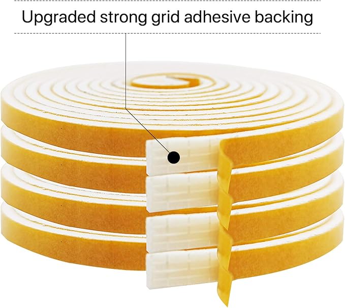 Foam Weather Stripping-4 Rolls, 1/4 Inch Wide X 1/8 Inch Thick Total 52 Feet Long, Adhesive Door Weatherstrip Foam Insulation for Windows(13ft x 4 Rolls)