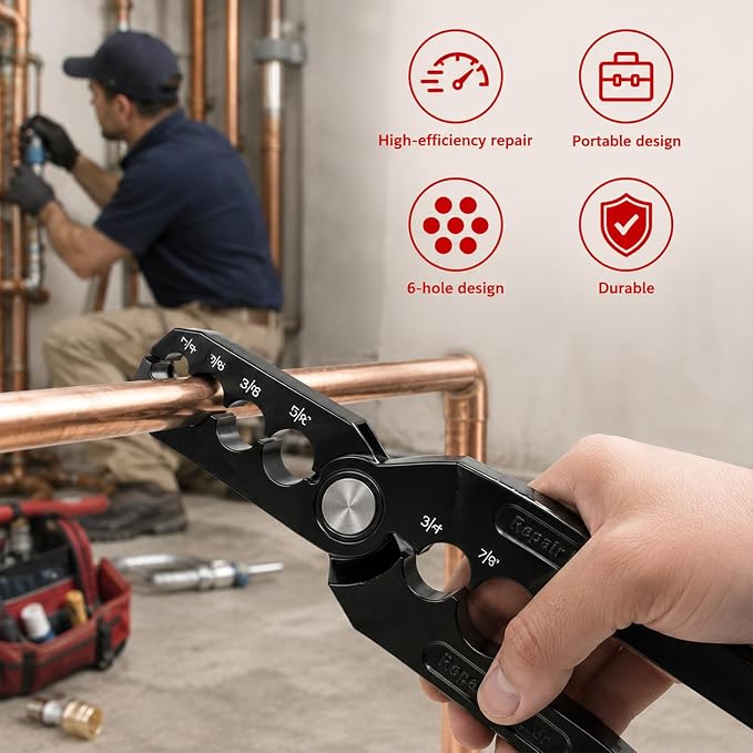 Manual Copper Tube Rounder, Flat Tube Repairer Pliers, Manual Copper Tubing Repair Tool with 6 Hole - for 1/4", 3/8", 1/2", 5/8", 3/4" 7/8" Aluminum Pipe