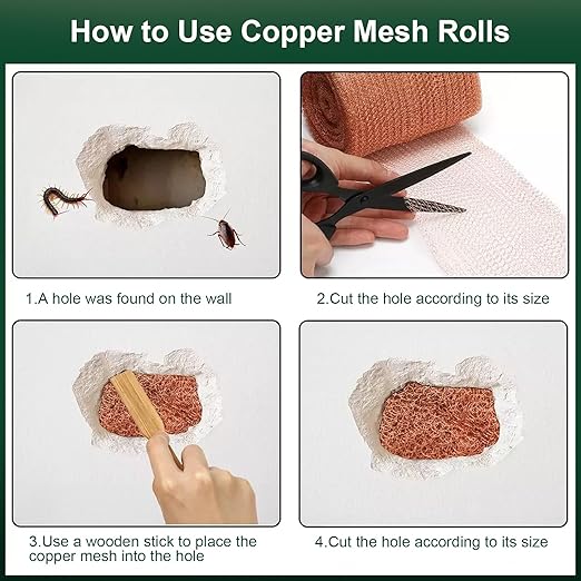 Copper Mesh Roll – 5 in x 20 ft Rodent & Pest Control Hole Filler for Gaps and Cracks – Gloves & Tools Included