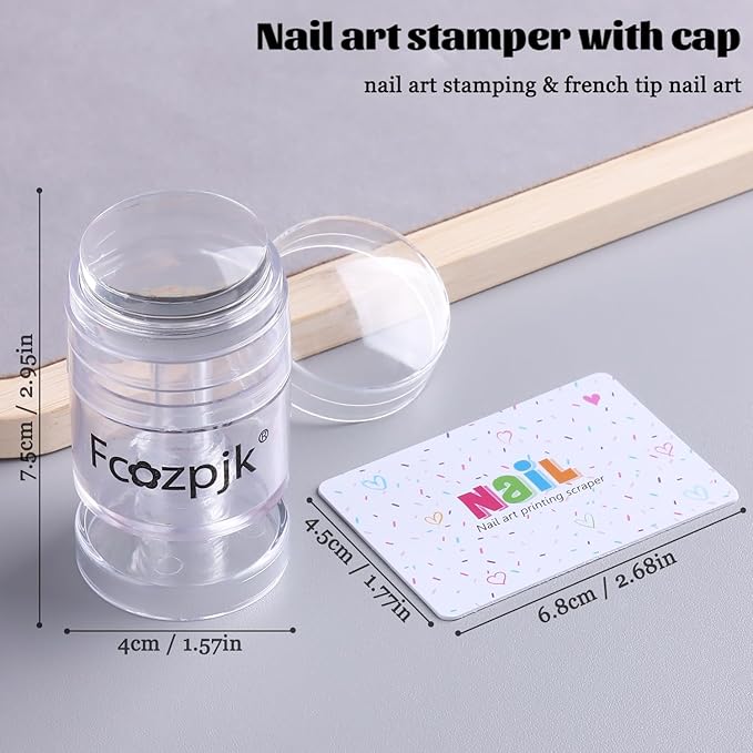 Fcozpjk Rotatable Nail Stamp, Clear Silicone Nail Art Stamper Scraper Kit Soft Jelly Head Stamper Enlarge Shrink Pattern Size French Tips Tool Stamping Printing Manicure Templates Supply Professional