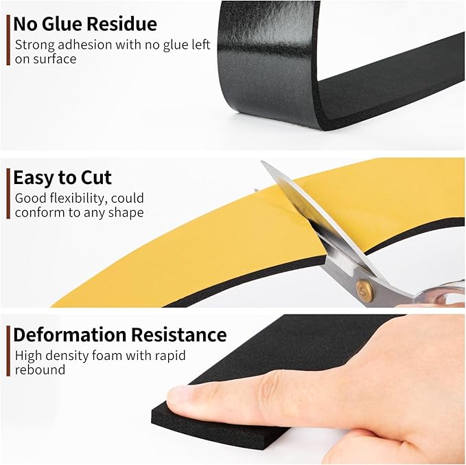 Yotache High Density Adhesive Foam Seal Tape 2" W X 1/4" T, (New Adhesive Craft) Weather Strip Insulation for RV, Air Conditioning Window, Garage Door, Total 13 Ft Length