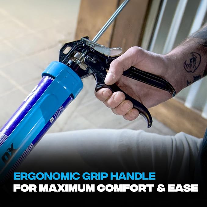 OX Pro 29 Ounce Heavy Duty Caulk Gun - 18:1 Thrust Ratio 360-Degree Rotating Barrel Caulking Gun - Steel and Aluminum Construction with Ergonomic Handle Caulking Tool OX-T046502
