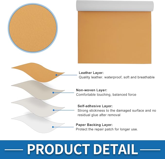 Self Adhesive Leather Repair Patch Strong Stickiness 39"x11.8" Leather Repair Tape PVC Faux Leather Khaki 1 Pcs