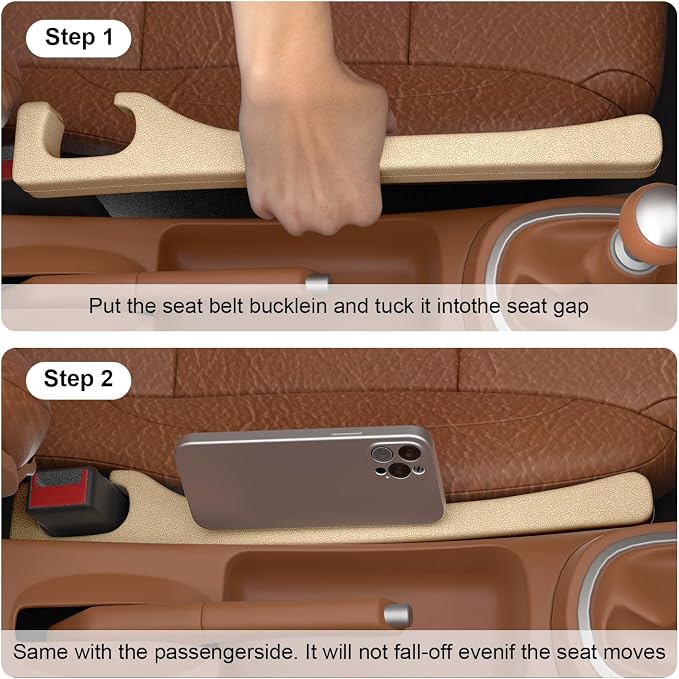 JAGASOL Car Seat Gap Filler, Universal Fits Car SUV Truck PU Leather Crevice Blocker, Between Seat and Center Console, Stops Cellphone Wallet Keys Coins from Dropping, 2 Pack Beige