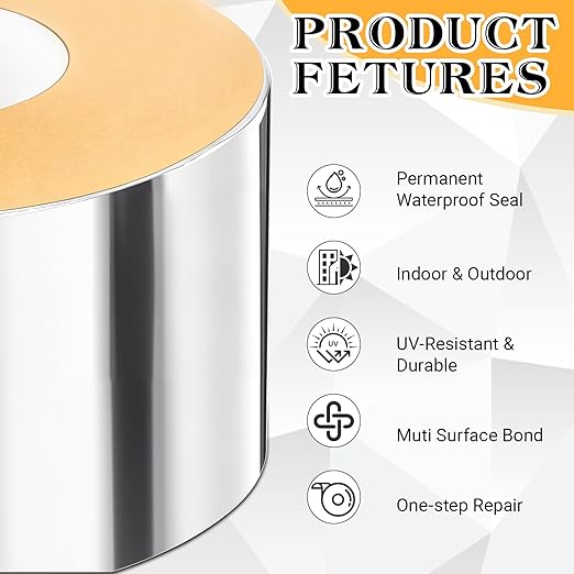 Pangda 4" x 100ft Butyl Tape, Sealant Tape, 0.6mm Thick Aluminum Flashing Tapes, Heavy Duty Metal Roof Patch, Waterproof Silver Butyl Rubber Tapes for Rv, Shed, Water Tank Leak Repair