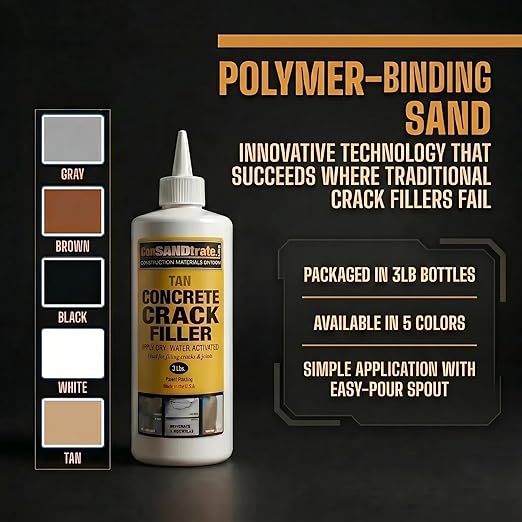 ConSandtrate Concrete Crack Filler - Gray - 3 lb. (Single Bottle) - Polymer Based Sealant for Filling in Concrete Cracks on Driveways, Walkways and Patios (White)