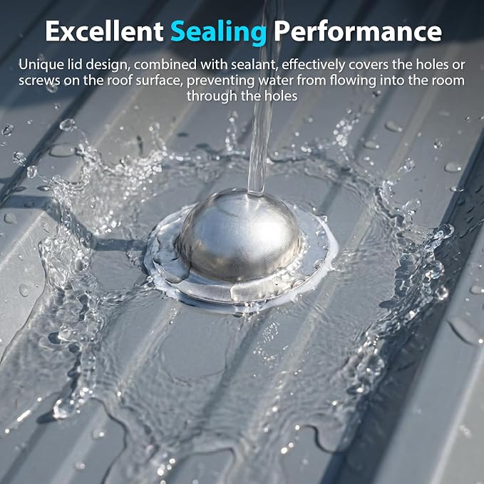 Stainless Steel Roofing Screw Caps for Roof Leak Repair, Directly Cover Existing Screw Heads, for Outdoor Roof Siding Garages Patios, 100 Pcs