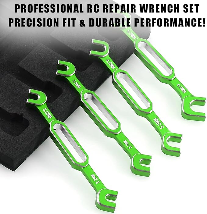 4PCS RC Wrench 3.0/3.2/3.5/3.7/4.0/5.0/5.5/6.0mm Turnbuckle Nut Ball Joint Remover Aluminum Alloy RC Car Repair Tool For RC Crawler Monster Truck Off Road Car Drone Boat Upgrade Parts, Green