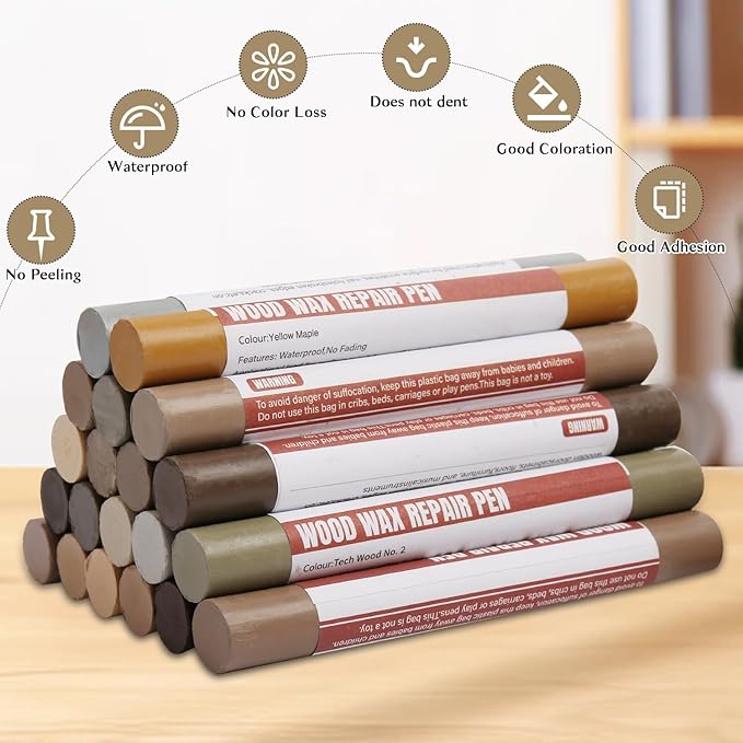 Wood Filler Sticks 20 Colors Repair Wax Sticks Kit Furniture Touch Up Crayons for Repairing Scratches Holes Cracks Wood Floor Tables Cabinets Doors Hardwood(Technicolor Series)