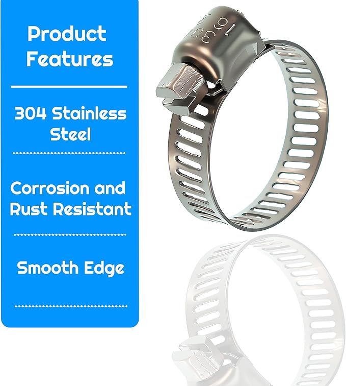 20PCS Hose Clamp Set 5/8-1'' 304 Stainless Steel Worm Gear Hose Clamps for Pipe, Intercooler, Plumbing, Tube and Fuel Line (20pcs 5/8-1/16-25mm)