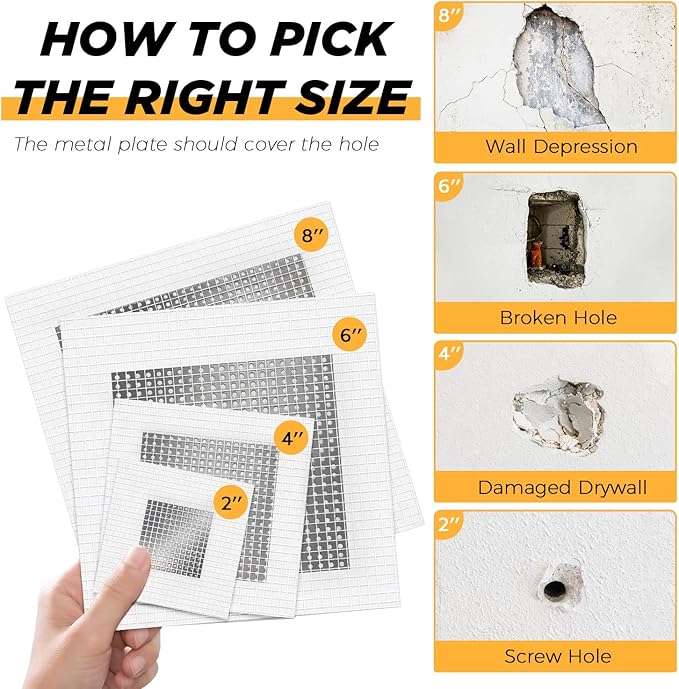 20 Pack Drywall Patch, 2/4/6/8 Inch Drywall Repair Patch, Large Hole Patch Repair for Drywall, Quick & Easy Wall Repair, Use with Wall Filler & Spackle