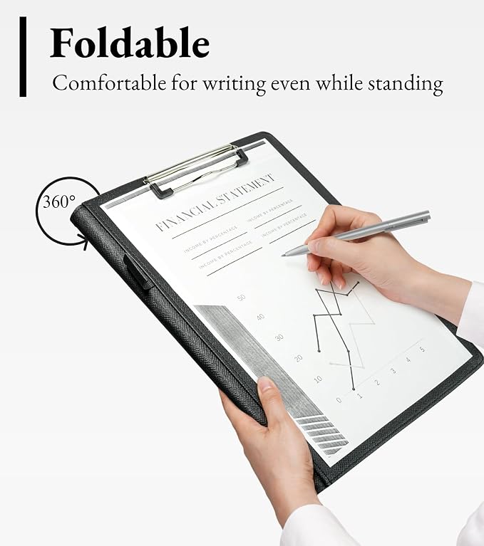 Zreal Padfolio Portfolio Binder with Clipboard & Card Holder, Faux Leather File Folder, Folio Resume Paper Organizer for A4 Letter Size Document, Legal Pad Holder for Women Man (Black)