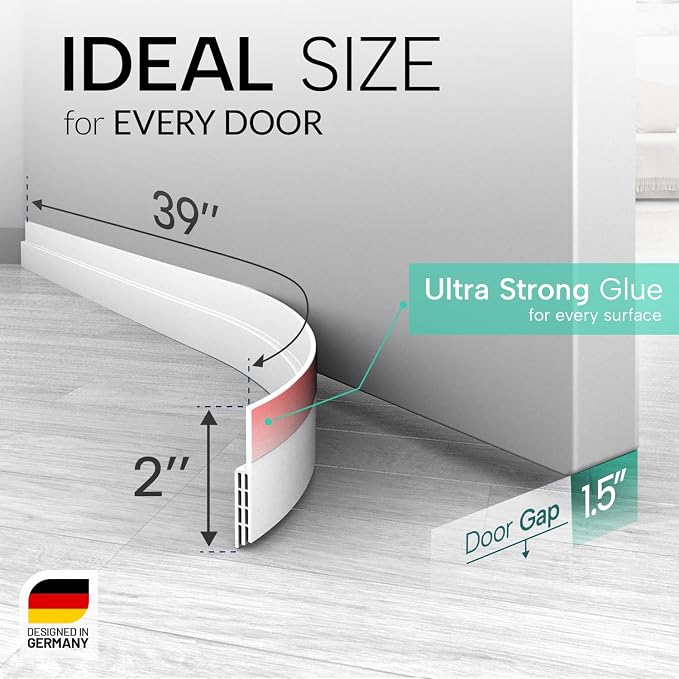 Vellure® Door Draft stoppers for Bottom of Door - New Premium Door Sweep/Door Seal Strip (Save Energy – installs Quickly and Easily) Door Weather Stripping, Ideal for Keeping Out Cold (5x39 White)