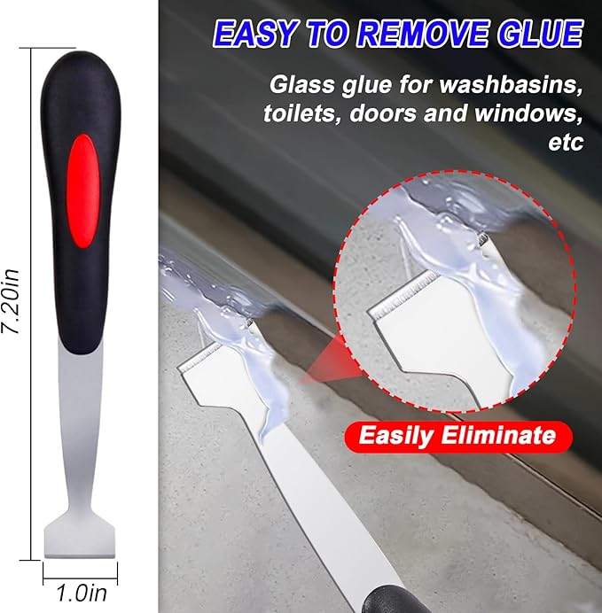 Silicone Caulking Tools - Sealant Finishing Tools Paste Removal Scraper, Caulk Remover, Glazing Corner Scraper, Rubber Handled Stainless Steel Knife