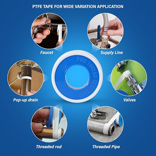 Supply Giant Plumbers PTFE Tape 1/2" W x 520" L Pipe Thread Tape, High Density Thread Sealant Tape Water Seal Plumbing Tape for Shower Head, Pipes, Gas Lines, Leak Prevention