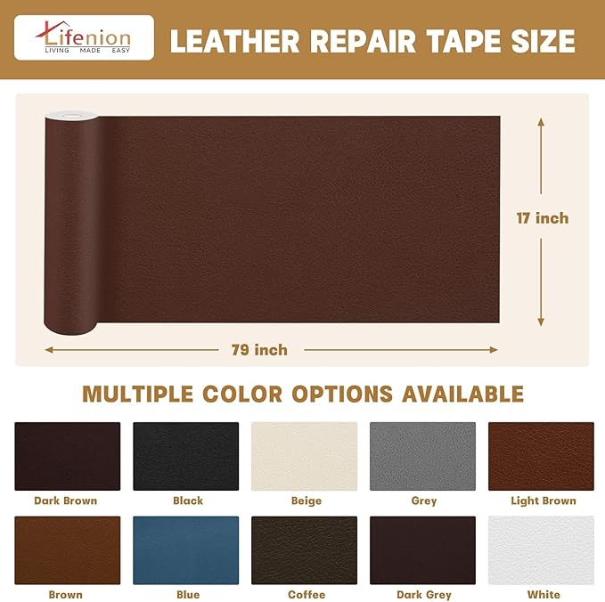 Leather Repair Patch, 17X79 Inch Self Adhesive Leather Repair Tape, Large Vinyl Patch Kit for Couches, Sofa, Furniture, Car Seats, Office Chairs, Cabinets, Handbags（White, 17X79 Inch）