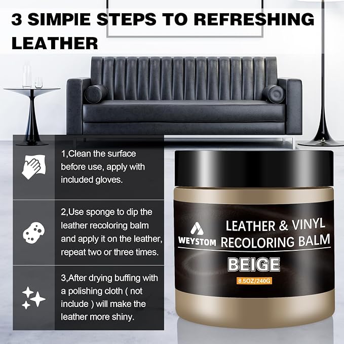 Leather Recoloring Balm - Beige Leather Repair Kit for Furniture, Leather Dye & Paint to Recolor, Restore & Repair Faded, Cracked, Peeling Leather