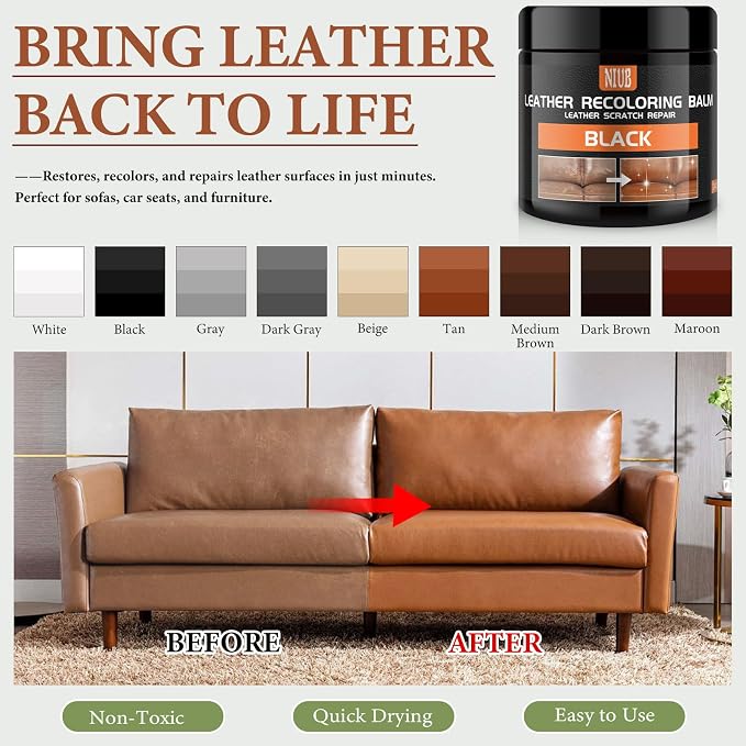 Leather Recoloring Balm Leather Color Restorer Scratch Repair Leather Paint for Furniture Couches Car Seats Shoes Bags Leather Dye and Scratched Leather, Beige