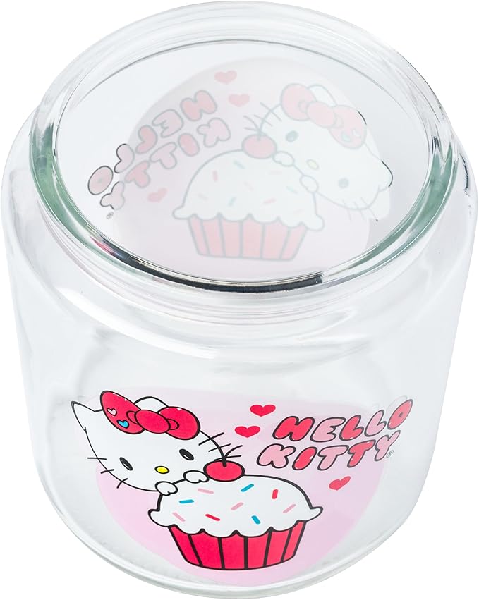 Silver Buffalo Sanrio Hello Kitty Cookie Glass Jar with Lid, 4” x 4” x 6”