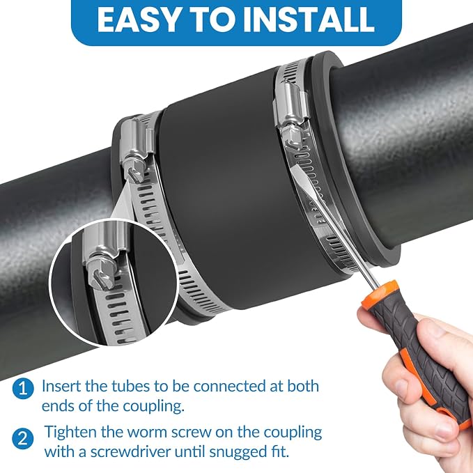 2 Pcs 1 IN Flexible PVC Pipe Coupling with Stainless Steel Clamps Fit 1 IN Nominal Pipes, Couplers for Plastic and Copper Pipe Plumbing Connections, Drain Repair, Dust Hose