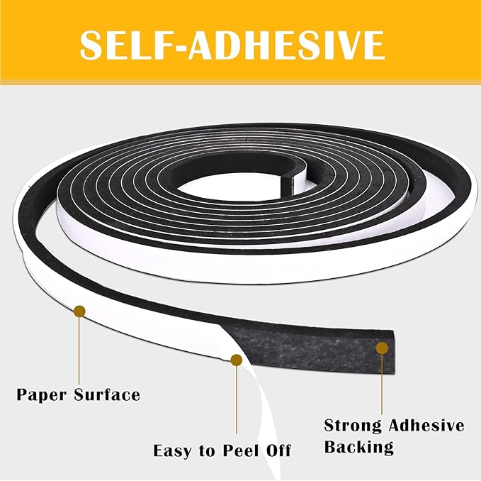 1 inch Wide x 1/8 inch Thick Foam Tape Single Sided,Closed Cell Door Insulation Strip with Self-Adhesive, Soundproofing Black Foam Weather Stripping for Window, High Density Weathestrip 33 Feet
