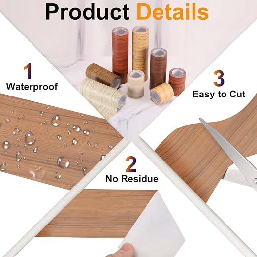 PATIKIL Wood Grain Tape 12" x 32 ft, Self-Adhesive Wood Texture Repair Tape Realistic Wooden Effect Patch for Furniture Cabinets Floor Walls, Brown