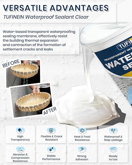 Waterproof Sealant 5 Gallon Clear, TUFINEIN Transparent Waterproof Coating Water-Based Invisible Agent Roofs, Walls, Garden, Terraces Indoor & Outdoor