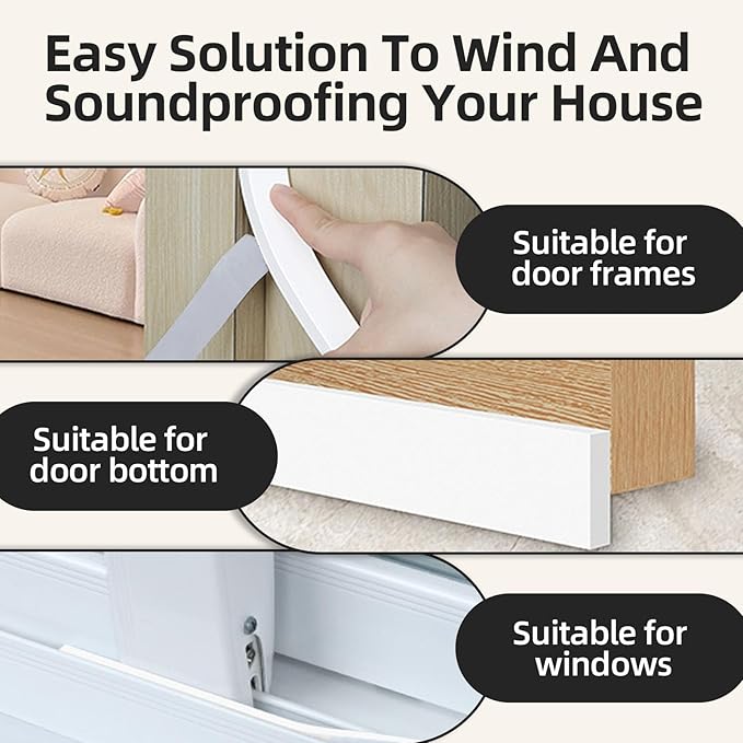 1/2 in Wide x 1/8 in Thick x 33FT Window Sealing Tape,Weather Stripping Door Seal,Foam Insulation Tape,Single-Sided Self-Adhesive Foam Strips White