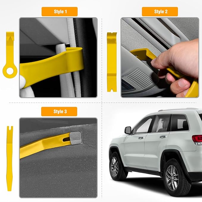 GOOACC 8PCS Auto Trim Scratch Removal Tool Car Audio Dash Panel Window Molding Fastener Remover Tool Kit-Yellow