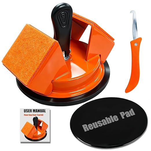 Floor Gap Fixer Tool Kit with Reusable Nano-Adhesive Pad,Heavy-Duty 45°Striking Surface Laminate Floor Repair Tools with Enhanced Suction Cup for Fixer Wood/Vinyl Plank Flooring (Orange)
