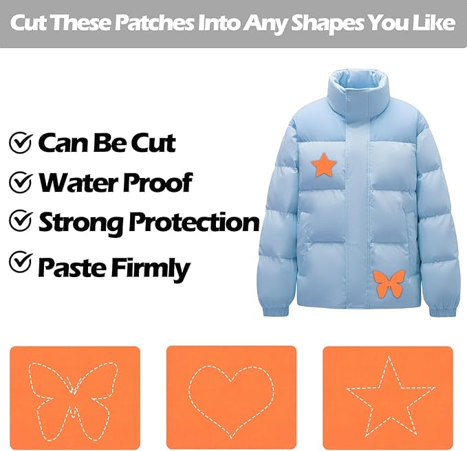 Waterproof Self-Adhesive Fabric Repair Tape - Tent Repair Kit,51pcs Nylon Fabric Patches for Tent, Jacket, Clothes, Puffer Down Jacket,Sleeping Bag, Outdoor Gear Tenacious Repairs Tape, Orange