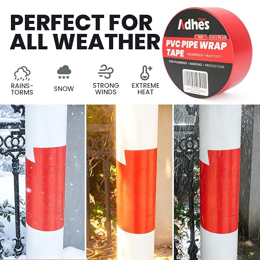 ADHES PVC Pipe Wrap Tape, 2 Inch X 35 Yds, Corrosion Protection Pipe Tape, Weatherproof PVC Tape for Drain Pipe, Metal & Electrical Piping, Underground Pipe, Red