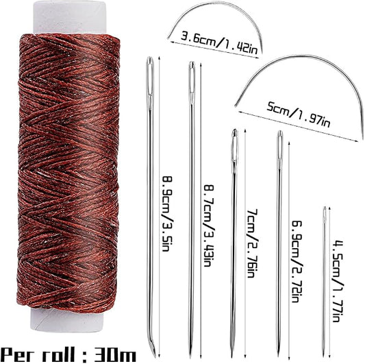 Ftyiwu Waxed Thread, Upholstery Needle and Thread 32 Yards with 7PCS Hand Sewing Needles for Home Upholstery Carpet Canvas Repair Leather Sewing (Red Coffee)