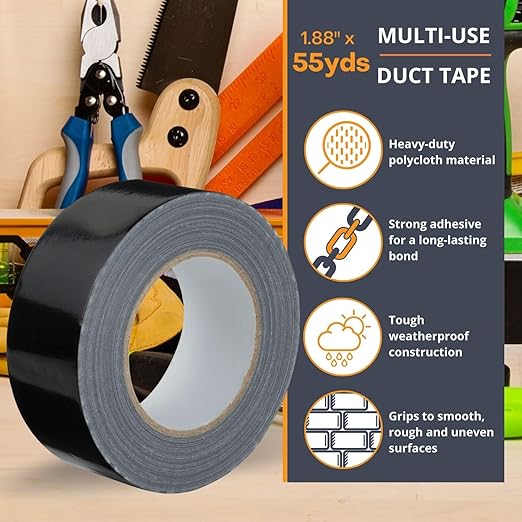 GTSE Black Duct Tape, 2 Inches x 55 Yards (164 ft), Heavy Duty, Waterproof Repair Tape for Indoor or Outdoor Use, 36 Rolls