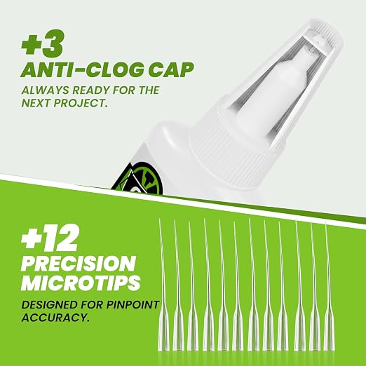 Medium Super Glue Kit, 56.8 Gram (2oz) CA Glue with Anti-Clog Cap & Microtips for Woodworking, 3D Printing, Aquarium, Crafts, Plastic – Instant Cyanoacrylate Adhesive Repair Shoe, Ceramic, Glass