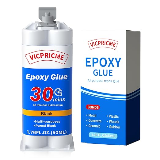 Vicpricme Plastic Glue Black,2 Part Epoxy Glue, 1.76oz Syringe, Waterproof Plastic Weld Adhesive, can Bond Metal, Plastics, Wood, Ceramics, is The Best Golf Club Epoxy Resin Crack Repair Glues (1)