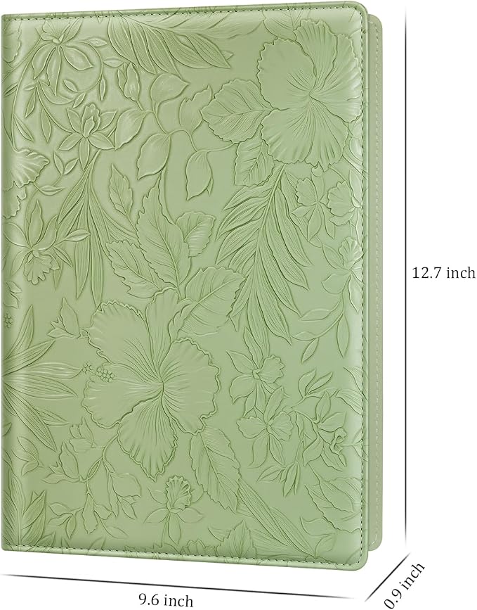 Professional Padfolio with Clipboard, Embossed Faux Leather Portfolio Folder Binder, Legal Pad Holder for A4 Letter Size Notepad, Resume, Organizer for Business Conference for Women Men, Green