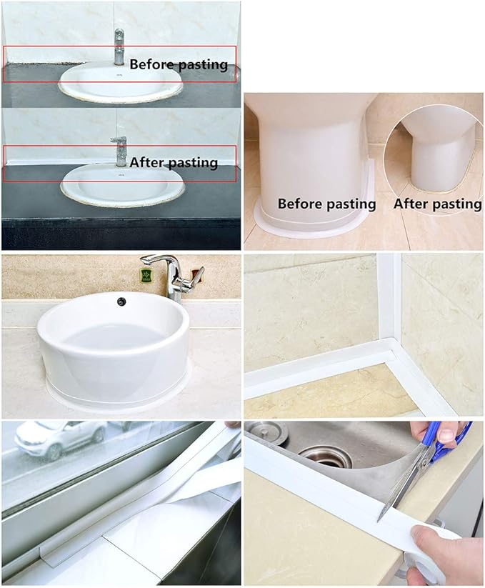 Caulk Strip Tape, Waterproof Dustproof PVC Self Adhesive Caulking Sealing Tape for Kitchen Sink Toilet Bathroom Shower Bathtub Wall(0.86" x11',White)