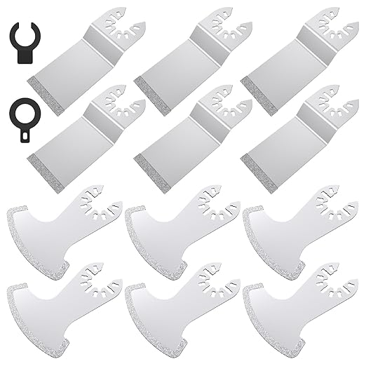 12PCS Diamond Oscillating Multi Tool Grout Removal Blades with 2 Adapters Multifunctional Grout Remover Blades Kit for Oscillating Tool