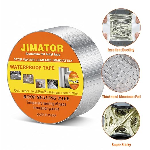 Butyl Waterproof Tape, 4 inch x16 feet Aluminum Foil Tape, Butyl Sealant Tape for RV Roofs, Boats, and Pipes, and for Glass & EPDM Roof Leak Patching, Silver