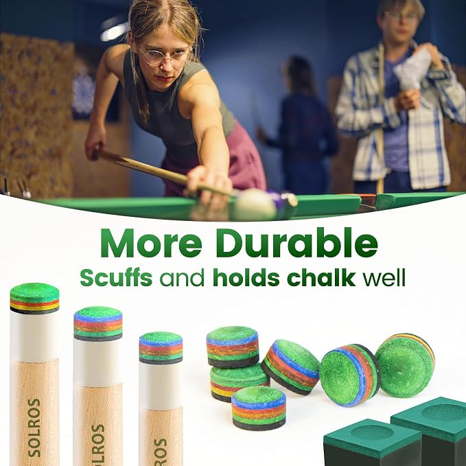 Billiard Pool Cue Tips - Pool Cue Stick Tips Replacement Repair Kit Billiard Cue Tips with Storage Box for Pool Table Cues Stick Tips Head and Leather Snooker Stick - SOLROS