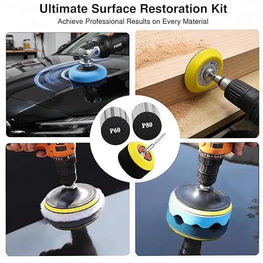 133PCS 3 Inch Sanding Discs Drill Polishing Kit,Wet-Dry 60-10000 Grit Hook-and-Loop Sandpaper,Buffing Pads Drill Sanding Attachment for Car Headlight Restoration, Metal, Wood, Resin Polishing