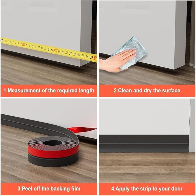 Door Seal Strip for Door Frame, 36ft Silicone Door Gap Filler, Shower Glass Door Seal Strip Bottom & Side Sealing, 2 Inch Wide Weather Stripping